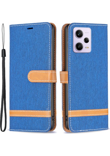 Xiaomi Redmi Için Note 12 Pro 5g/note 12 Pro Speed ​​5g/poco X5 Pro 5g Cüzdan Telefon Kılıf Kot Kot Bez Doku Deri Deri Kapak Koruyucu Stand Kapak Sapfire (Yurt Dışından)