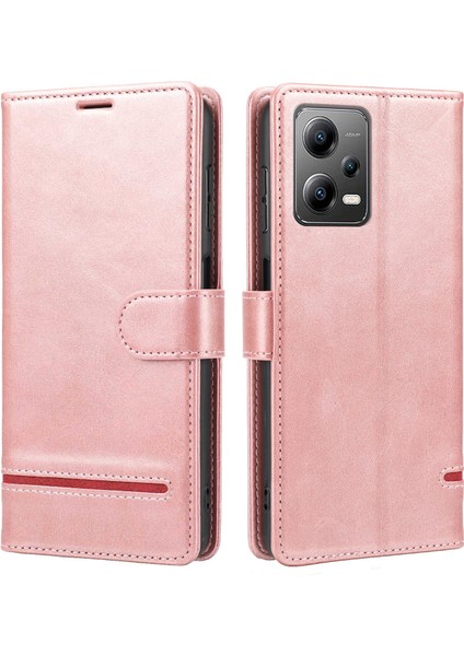 Xiaomi Için Redmi Note 12 5g (Global)/(Hindistan)/(Çin)/poco X5 5g Yatay Hat Deri Kılıf Stand Cüzdan Kapak Pembe (Yurt Dışından)