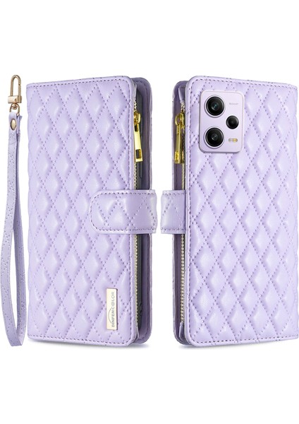 Xiaomi Redmi Için Note 12 Pro 5g/note 12 Pro Speed ​​5g/poco X5 Pro 5g Pu Deri Kılıf Stand Shıpper Cep Telefon Kapak Strap-Purple (Yurt Dışından)