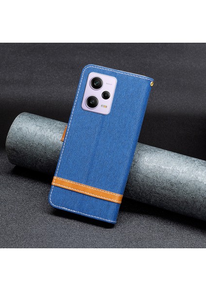 Xiaomi Redmi Için Note 12 Pro 5g/note 12 Pro Speed ​​5g/poco X5 Pro 5g Cüzdan Telefon Kılıf Kot Kot Bez Doku Deri Deri Kapak Koruyucu Stand Kapak Sapfire (Yurt Dışından)