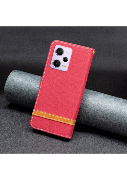 Xiaomi Redmi Için Note 12 Pro 5g/note 12 Pro Hız 5g/poco X5 Pro 5g Cüzdan Telefon Kılıf Kot Kot Bez Doku Deri Deri Kapak Koruyucu Stand Kapak Kırmızısı (Yurt Dışından)