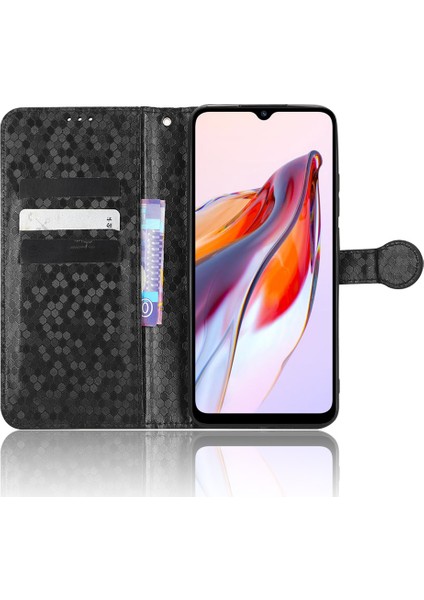 Xiaomi Redmi 12C 4G/11A 4g Için Anti-Şok Deri Telefon Kapağı, Nokta Desen Baskılı Anti-Çizik Telefon Kasası Cüzdan Standı-Black (Yurt Dışından)