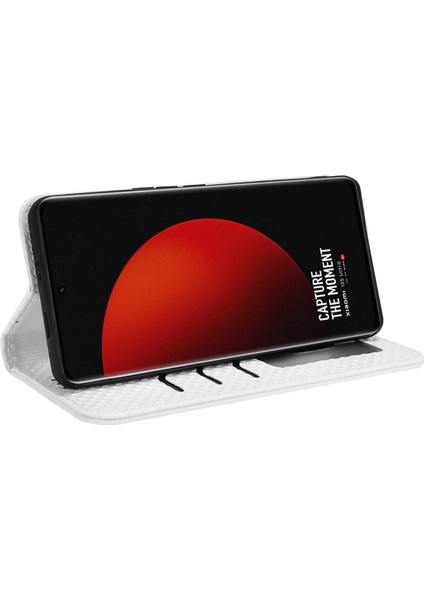 Xiaomi 12S Ultra 5g Pu Deri Izgara Doku Folio Flio Flip Telefon Kılıfı Stand Cüzdan Manyetik Otomatik Kapak Kapak-Beyaz (Yurt Dışından)