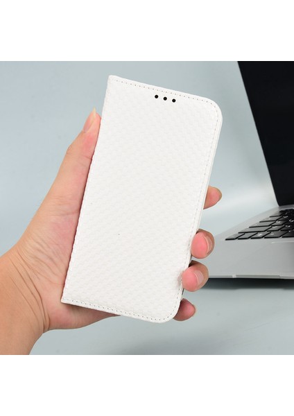 Xiaomi 12S Ultra 5g Pu Deri Izgara Doku Folio Flio Flip Telefon Kılıfı Stand Cüzdan Manyetik Otomatik Kapak Kapak-Beyaz (Yurt Dışından)