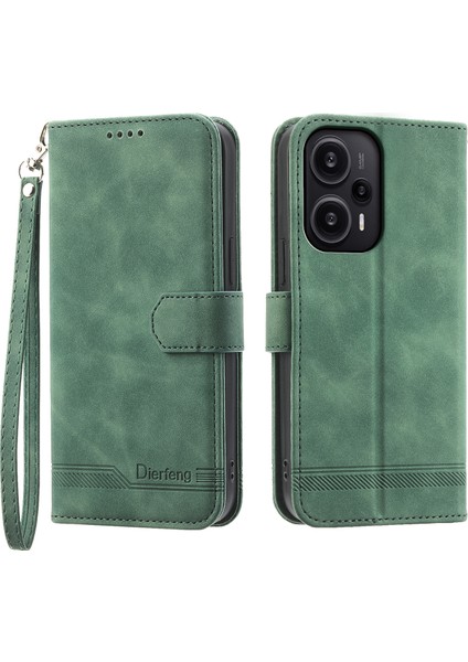 Dierfeng Df-03 Xiaomi Redmi Note 12 Turbo/poco F5 5g Deri Cüzdan Mobil Kılıf Hatları Baskılı Stand Kapak Yeşili (Yurt Dışından)