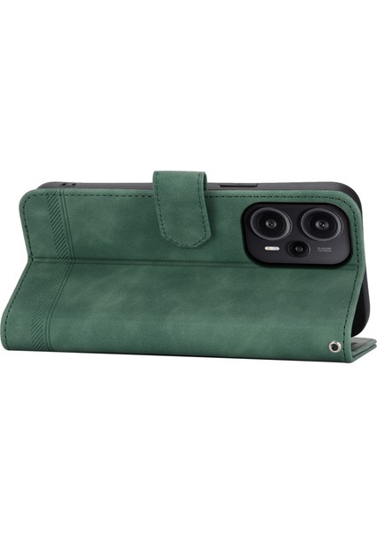Dierfeng Df-03 Xiaomi Redmi Note 12 Turbo/poco F5 5g Deri Cüzdan Mobil Kılıf Hatları Baskılı Stand Kapak Yeşili (Yurt Dışından)