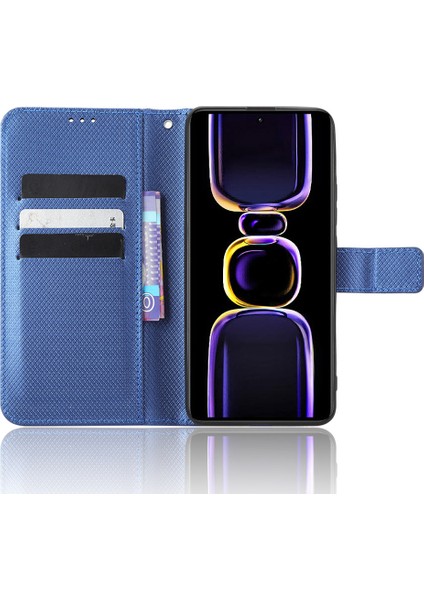 Xiaomi Için Telefon Deri Kılıfı Poco F5 Pro 5g/redmi K60 Pro 5G/K60 5G/K60 Şampiyon Edition Diamond Doku Doku Cüzdan Telefon Stand Kapak Mavisi (Yurt Dışından)