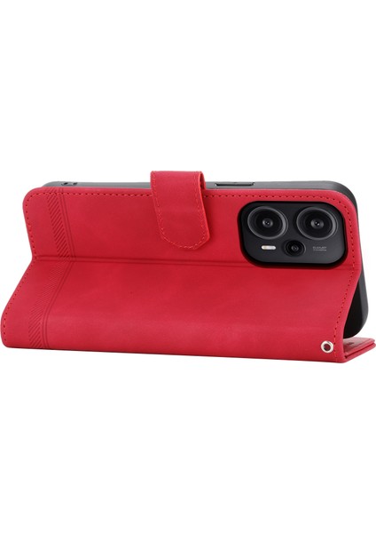 Dierfeng Df-03 Xiaomi Redmi Note 12 Turbo/poco F5 5g Deri Cüzdan Mobil Kasa Çizgileri Basılmış Stant Kapak Kırmızısı (Yurt Dışından) fırsatları