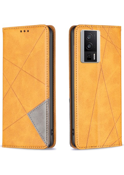 Xiaomi Için Poco F5 Pro 5g/redmi K60 Pro 5G/K60 5g Baskı Deseni Ekleme Tasarım Kapağı Kart Yuvaları Pu Deri+Tpu Cep Telefon Stand Kabuk-Sarı (Yurt Dışından)