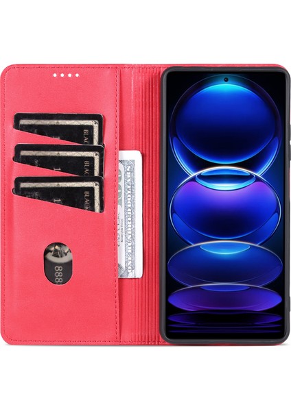 Xiaomi Redmi Için Note 12 5g (Hindistan)/poco X5 5g Karşıtı Kara Izi Dokusu Şok Geçirmez Telefon Stand Pu Deri Manyetik Oto Absorbed Folio Flip Cüzdan Kapak-Kırmızı (Yurt Dışından)