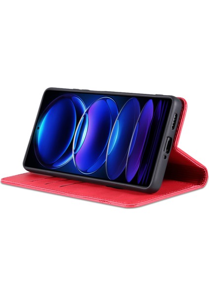 Xiaomi Redmi Için Note 12 5g (Hindistan)/poco X5 5g Karşıtı Kara Izi Dokusu Şok Geçirmez Telefon Stand Pu Deri Manyetik Oto Absorbed Folio Flip Cüzdan Kapak-Kırmızı (Yurt Dışından) modelleri