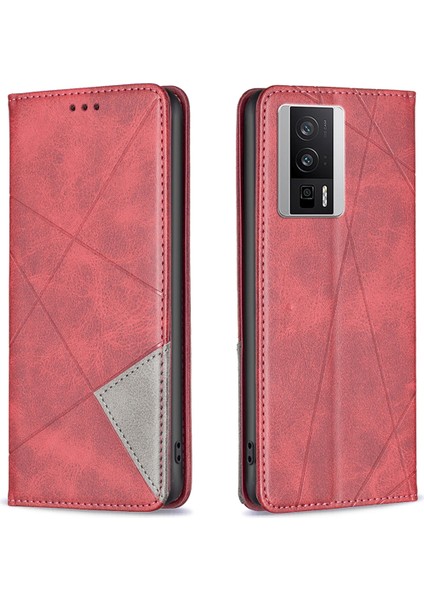 Xiaomi Poco F5 Pro 5g/redmi K60 Pro 5G/K60 5g Baskı Deseni Ekleme Tasarım Kapağı Kart Yuvaları Pu Deri+Tpu Cep Telefonu Stand Kabuk-Kırmızı (Yurt Dışından)