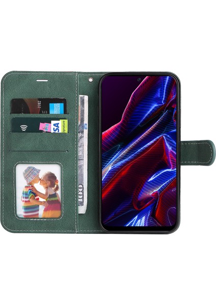 Xiaomi Için Redmi Note 12 5g (Global)/(Hindistan)/(Çin)/poco X5 5g Telefon Deri Kılıf Stand Stand Strap-Yeşil (Yurt Dışından)