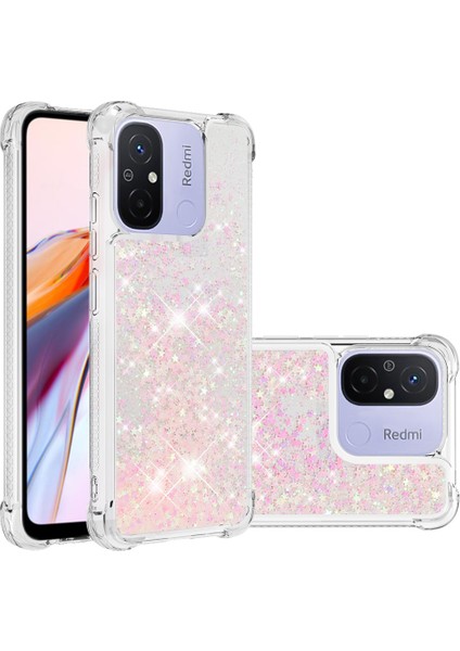 Xiaomi Redmi 12C 4G/11A Için 4g Işıltı Akan Sıvı Kasa Tpu Şok Geçirmez Telefon Kapak-Pembe/pentagramlar (Yurt Dışından)