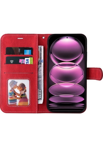Xiaomi Redmi Için Note 12 Pro 5g/note 12 Pro Speed ​​5g/poco X5 Pro 5g Deri Telefon Cüzdan Kılıfı Üç Renkli Ekleme Standı Kapak Kayış-Kırmızı (Yurt Dışından)