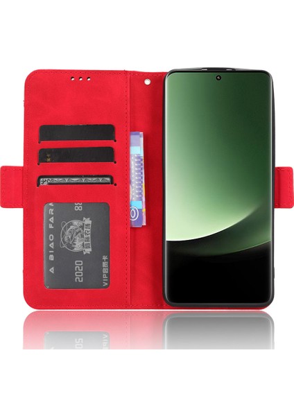 Xiaomi Için 13 Ultra Telefon Cüzdan Kılıfı Pu Pu Çok Kart Yuvaları Stand Telefon Kapak-Kırmızı (Yurt Dışından)