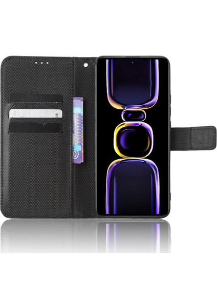 Xiaomi Için Telefon Deri Kılıfı Poco F5 Pro 5g/redmi K60 Pro 5G/K60 5G/K60 Şampiyon Edition Diamond Doku Doku Cüzdan Telefon Stand Kapağı Black (Yurt Dışından)