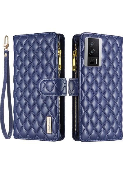 Xiaomi Poco F5 Pro 5g/redmi K60 Pro 5G/K60 5g Fermuar Cep Pu Deri Deri Cüzdan Kılıf Stand Kapağı Strap-Dark Mavi (Yurt Dışından)