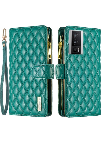 Xiaomi Poco F5 Pro 5g/redmi K60 Pro 5G/K60 5g Fermuar Cep Pu Deri Deri Cüzdan Vaka Telefon Stand Kapağı Strap-Yeşil (Yurt Dışından)