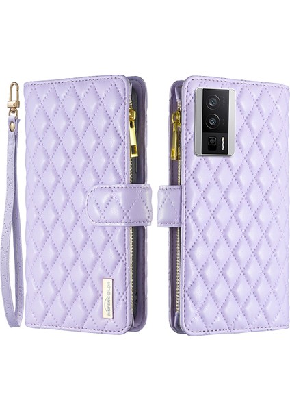Xiaomi Poco F5 Pro 5g/redmi K60 Pro 5G/K60 5g Fermuar Cep Pu Deri Deri Cüzdan Kılıf Stand Kapağı Strap-Purple ile (Yurt Dışından)