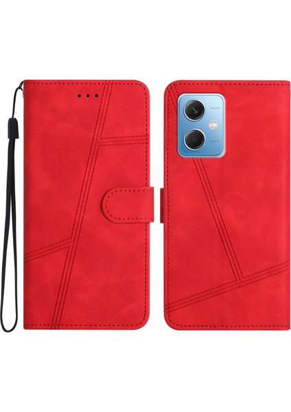 Xiaomi Redmi Için Note 12 5g (Çin)/(Hindistan)/(Global)/poco X5 5g Baskılı Çizgi Kapağı Cilt Touch Deri Telefon Kabuğu Stand-Red (Yurt Dışından)