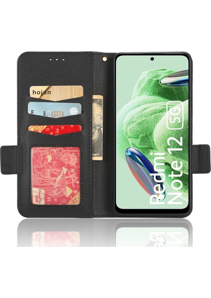 Xiaomi Redmi Için Note 12 5g (Global)/(Hindistan)/(Çin)/poco X5 5g Litchi Doku Pu Deri Flip Telefon Kılıfı Şok Geçirmez Manyetik Görünüm Stand Cüzdan Kapağı Strap-Black (Yurt Dışından) modelleri