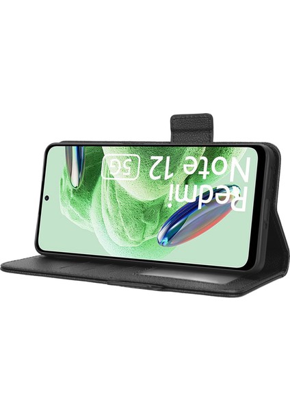 Xiaomi Redmi Için Note 12 5g (Global)/(Hindistan)/(Çin)/poco X5 5g Litchi Doku Pu Deri Flip Telefon Kılıfı Şok Geçirmez Manyetik Görünüm Stand Cüzdan Kapağı Strap-Black (Yurt Dışından) fırsatları