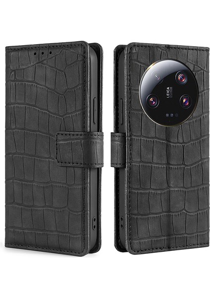 Xiaomi Için 13 Ultra Flip Telefon Kılıfı Timsah Doku Pu Deri Deri Deri Touch Cüzdan Stand Kapak Black (Yurt Dışından)