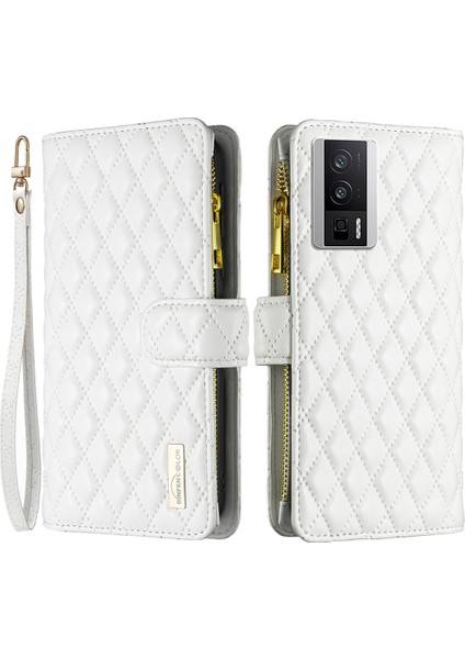 Xiaomi Poco F5 Pro 5g/redmi K60 Pro 5G/K60 5g Fermuar Cep Pu Deri Deri Cüzdan Kılıf Stand Kapağı Strap-White (Yurt Dışından)