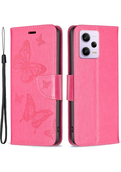 Xiaomi Redmi Için Şok Geçirmez Kılıf Not 12 Pro 5g/note 12 Pro Hız 5g/poco X5 Pro 5g Pu Deri Kapak Kelebek Basılı Cüzdan Telefon Kılıfı Strap-Rose (Yurt Dışından)