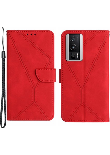 HT05 Pu Deri Deri Kapak Xiaomi Poco F5 Pro 5g/redmi K60 5G/K60 Pro 5g, Baskılı Hat Stand Flip Cüzdan Cüzdan Kırmızısı (Yurt Dışından)