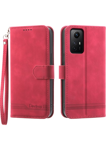 Dierfeng Df-03 Xiaomi Redmi Note 12S 4g Deri Cüzdan Stand Telefon Vaka Çizgileri Baskılı Telefon Kapak-Kırmızı (Yurt Dışından) fiyatları