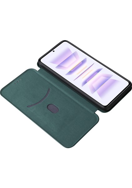 Xiaomi Poco F5 Pro 5g/redmi K60 Pro 5G/K60 5g Kart Pu Deri Manyetik Obsorbed Stand Karbon Fiber Doku Telefon Kapak Yeşili (Yurt Dışından)