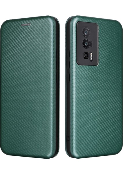 Xiaomi Poco F5 Pro 5g/redmi K60 Pro 5G/K60 5g Kart Pu Deri Manyetik Obsorbed Stand Karbon Fiber Doku Telefon Kapak Yeşili (Yurt Dışından) fiyatları
