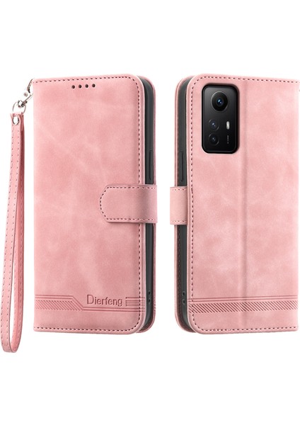 Dierfeng Df-03 Xiaomi Redmi Note 12S 4g Deri Cüzdan Stand Telefon Kılıf Hatları Baskılı Telefon Kapak Pembe (Yurt Dışından)