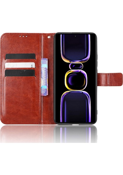 Xiaomi Için Deri Telefon Kılıfı Poco F5 Pro 5g/redmi K60 Pro 5G/K60 5G/K60 Şampiyon Edition Çılgın At Doku Doku Stand Cüzdan Cep Telefonu Kapak Kayış-Kahverengi (Yurt Dışından) modelleri