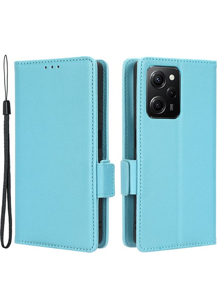 Xiaomi Redmi Için Note 12 Pro 5g /not 12 Pro Hız 5g /poco X5 Pro 5g Litchi Doku Pu Deri Deri Flip Telefon Kılıf Standı Manyetik Kapatma Şok Geçirmez Cüzdan Kapağı Strap-Baby Mavi (Yurt Dışından)