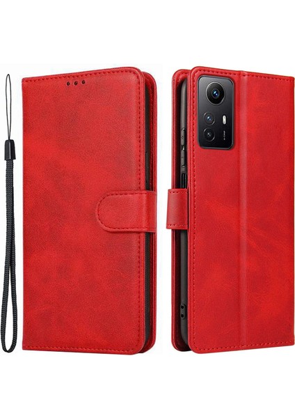 Xiaomi Için Redmi Note 12S 4g Cüzdan Stand Telefon Deri Kılıf Buzağı Dokusu Telefon Kapağı Kayış Kırmızısı (Yurt Dışından)