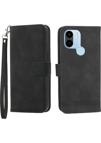 Dierfeng Df-03 Xiaomi Redmi A1+ 4g/a2+ 4g/poco C50 4g Deri Telefon Kılıf Hatları Cüzdan Stand-Black ile Baskılı Telefon Kapağı (Yurt Dışından)