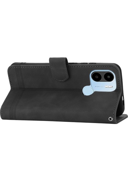 Dierfeng Df-03 Xiaomi Redmi A1+ 4g/a2+ 4g/poco C50 4g Deri Telefon Kılıf Hatları Cüzdan Stand-Black ile Baskılı Telefon Kapağı (Yurt Dışından) modelleri
