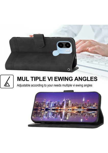 Dierfeng Df-03 Xiaomi Redmi A1+ 4g/a2+ 4g/poco C50 4g Deri Telefon Kılıf Hatları Cüzdan Stand-Black ile Baskılı Telefon Kapağı (Yurt Dışından) fırsatları
