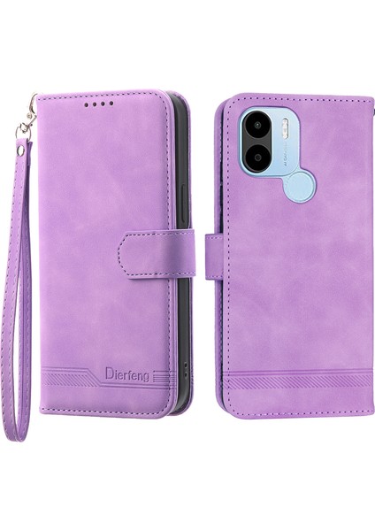Dierfeng Df-03 Xiaomi Redmi A1+ 4g/a2+ 4g/poco C50 4g Deri Telefon Kılıf Hatları Cüzdan Stand-Morple ile Baskılı Telefon Kapağı (Yurt Dışından)