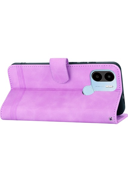 Dierfeng Df-03 Xiaomi Redmi A1+ 4g/a2+ 4g/poco C50 4g Deri Telefon Kılıf Hatları Cüzdan Stand-Morple ile Baskılı Telefon Kapağı (Yurt Dışından) modelleri