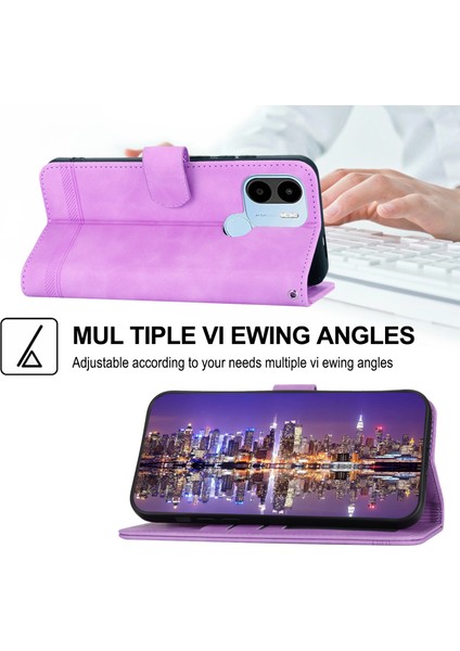 Dierfeng Df-03 Xiaomi Redmi A1+ 4g/a2+ 4g/poco C50 4g Deri Telefon Kılıf Hatları Cüzdan Stand-Morple ile Baskılı Telefon Kapağı (Yurt Dışından) fırsatları