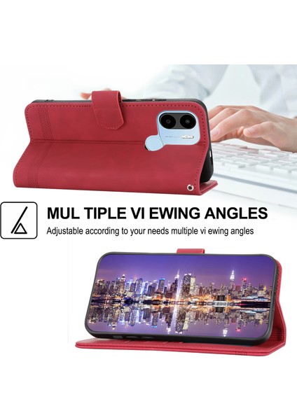 Dierfeng Df-03 Xiaomi Redmi A1+ 4g/a2+ 4g/poco C50 4g Deri Telefon Kılıf Hatları Cüzdan Stand-Red ile Baskılı Telefon Kapağı (Yurt Dışından) fırsatları