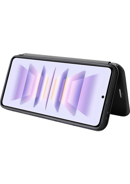 Xiaomi Poco F5 Pro 5g/redmi K60 Pro 5G/K60 5g Kart Pu Deri Manyetik Obsored Stand Karbon Fiber Doku Telefon Kapak Black Için Telefon Kılıfı (Yurt Dışından) modelleri
