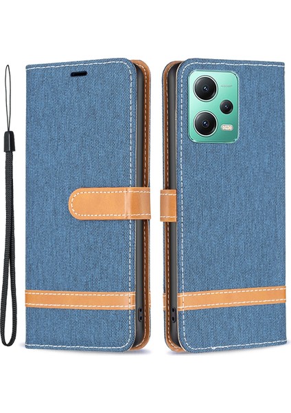 Xiaomi Redmi Için Flip Deri Kılıf Not 12 5g (Global)/(Hindistan)/(Çin)/poco X5 5g Cüzdan Telefon Kılıf Kot Ceza Doku Koruyucu Stand Kapak Navy Mavi (Yurt Dışından)