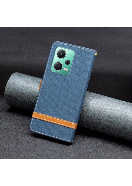 Xiaomi Redmi Için Flip Deri Kılıf Not 12 5g (Global)/(Hindistan)/(Çin)/poco X5 5g Cüzdan Telefon Kılıf Kot Ceza Doku Koruyucu Stand Kapak Navy Mavi (Yurt Dışından)