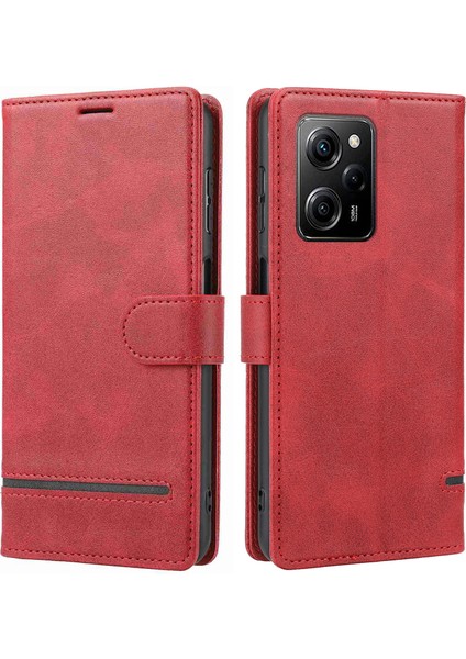 Xiaomi Redmi Için Note 12 Pro 5g/note 12 Pro Speed ​​5g/poco X5 Pro 5g Yatay Hat Stand Cüzdan Deri Kapak-Kırmızı (Yurt Dışından)