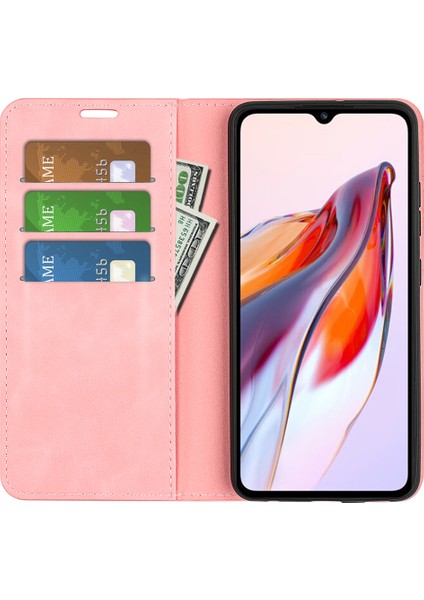 Xiaomi Redmi Için 12C 4g Manyetik Cep Telefonu Kapak Stand Standı Cüzdan Cilt Dostu Anti-Fall Deri Anti Deri Telefon Vaka-Pembe (Yurt Dışından)